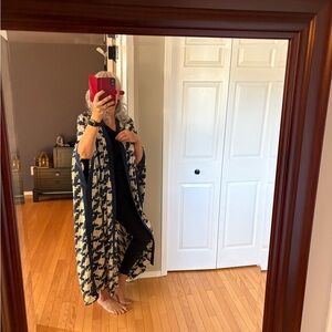 Navy and Cream Silk Patterned Kimono